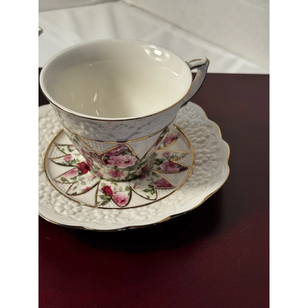 4 piece Grace  teaware tea for one Rose Floral Teapot Cup Saucer & cookie  tray